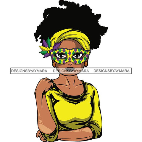 Afro Lola Wearing  Mardi Grass Mask Masquerade Costume SVG Clipart Vector Cutting Files