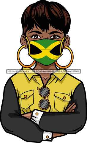Afro Lola Wearing Face Mask Flags Jamaica Country Proud Roots Virus SVG Cutting Files For Silhouette Cricut and More!