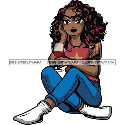 Afro Lola Drinking Wine Relaxing .SVG Cutting Files For Silhouette and Cricut and More!