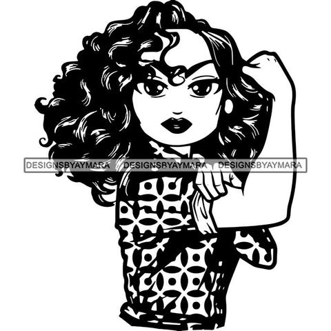 Afro Strong Lola Flexing We Can Do It Woman Power .SVG Cutting Files For Silhouette Cricut and More!