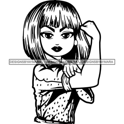 Afro Strong Lola Flexing We Can Do It Woman Power .SVG Cutting Files For Silhouette Cricut and More!