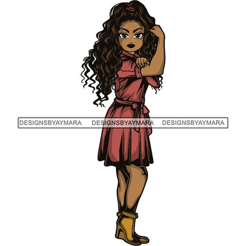 Afro Strong Lola Flexing We Can Do It Woman Power .SVG Cutting Files For Silhouette Cricut and More!