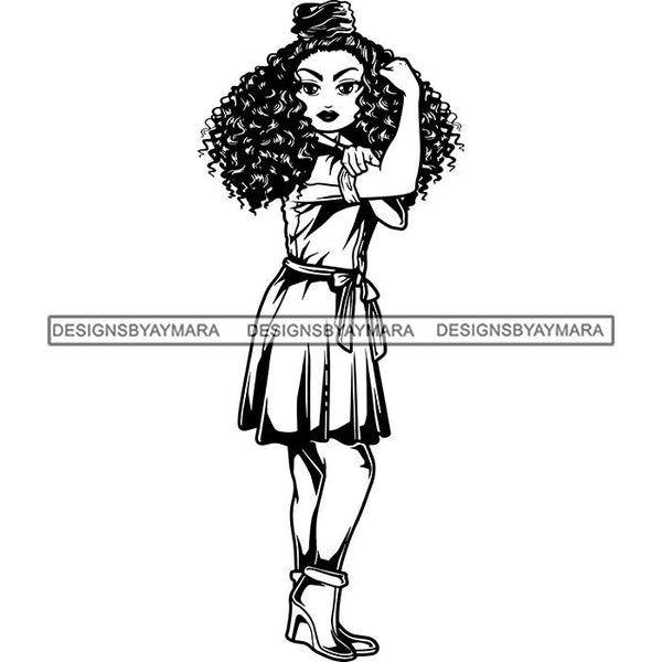 Afro Strong Lola Flexing We Can Do It Woman Power .SVG Cutting Files For Silhouette Cricut and More!