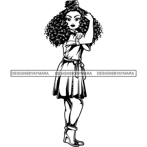 Afro Strong Lola Flexing We Can Do It Woman Power .SVG Cutting Files For Silhouette Cricut and More!