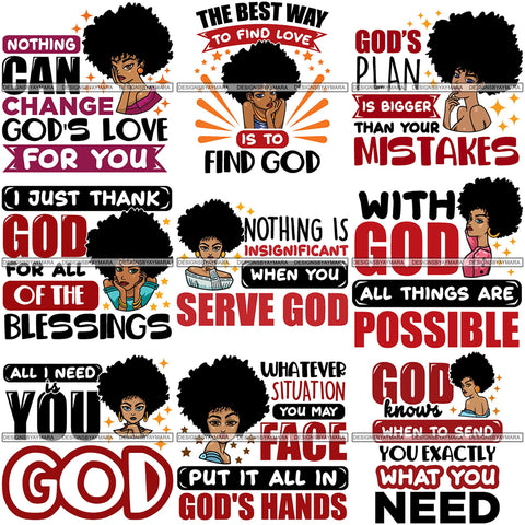 Bundle 9 Afro Melanin Popping Lola Kinky Hair God Quotes SVG Cutting Files For Silhouette Cricut and More