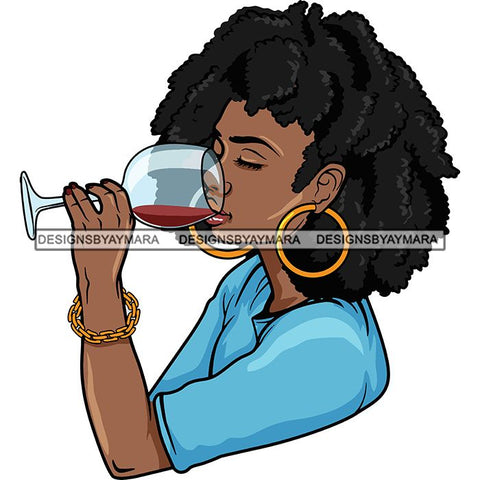 Afro Lola Drinking Wine Life Relax Chilling SVG Cutting Files For Silhouette Cricut and More! Amazing Graphics!