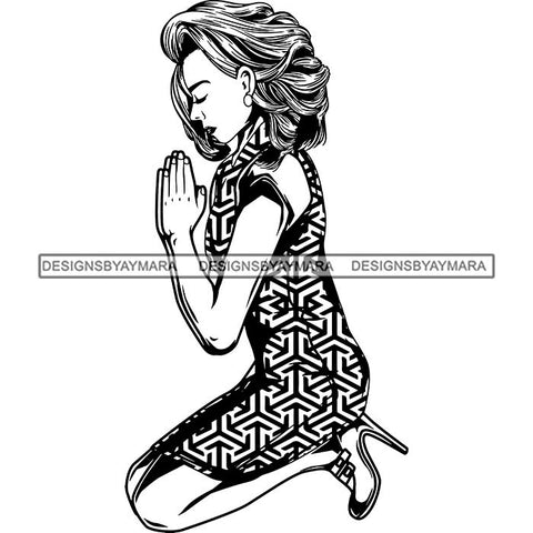 Afro Lola Praying God Lord Prayers Knee Forgiveness .SVG Clipart Cutting Files For Silhouette and Cricut and More!