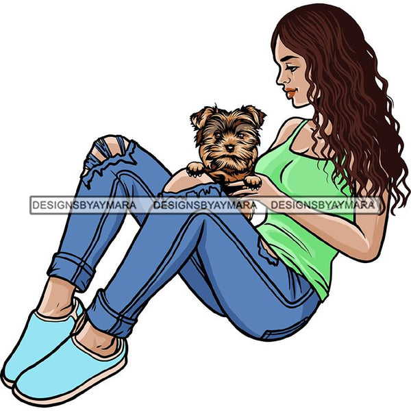Beautiful Woman Dod Breed Yorkie Pet Animal Best Friend Mascot Goddess SVG Cutting Files