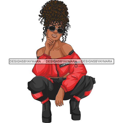 Afro Woman Fashion Girl Squatting Position SVG Cutting Files For Silhouette Cricut and More!