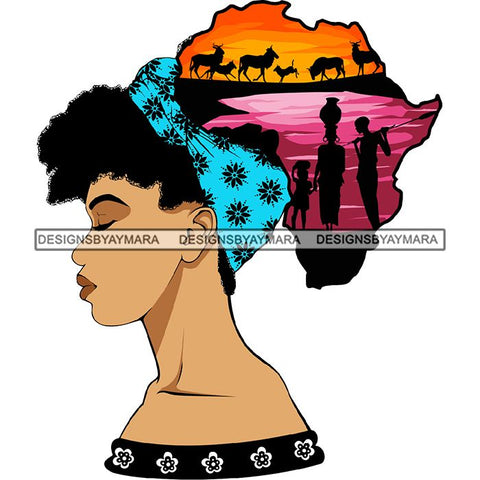 Safari Goddess Africa Continent African American Woman Savanna Animals Hair SVG Cutting Files.