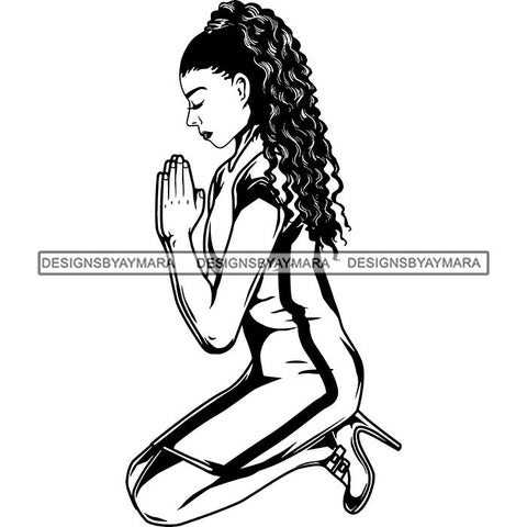 Afro Lola Praying God Lord Prayers Knee Forgiveness .SVG Clipart Cutting Files For Silhouette and Cricut and More!