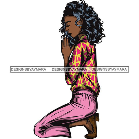Afro Lola Woman Praying God Lord Knee Prayers Pray Believe Church .SVG PNG JPG Clipart Vector Cutting Files