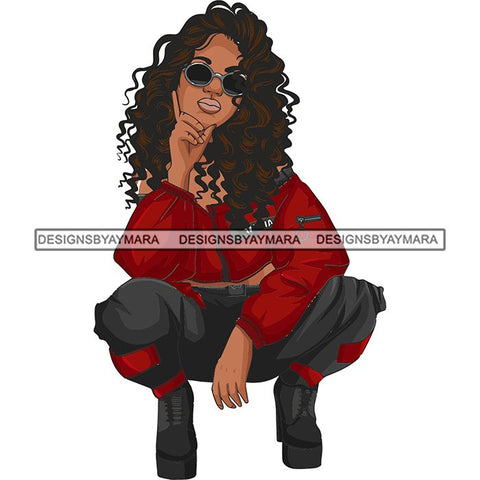 Afro Woman Fashion Girl Squatting Position SVG Cutting Files For Silhouette Cricut and More!