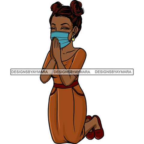 Black Woman Praying God Quotes Face Mask Begging Prayers Save Life Mujer Orando a Dios SVG Vector Clipart Cutting Files