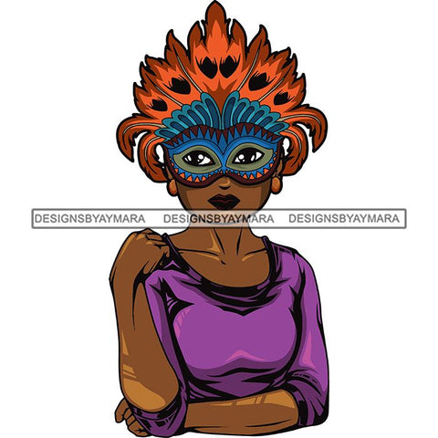 Afro Lola Wearing  Mardi Grass Mask Masquerade Costume SVG Clipart Vector Cutting Files