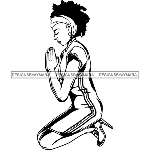 Afro Lola Praying God Lord Prayers Knee Forgiveness .SVG Clipart Cutting Files For Silhouette and Cricut and More!