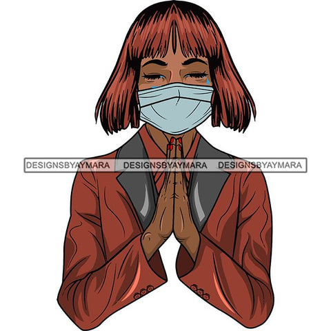 Afro Lola Praying Sad Crying Pain Face Mask Begging Prayers Virus SVG Vector Clipart Cutting Files
