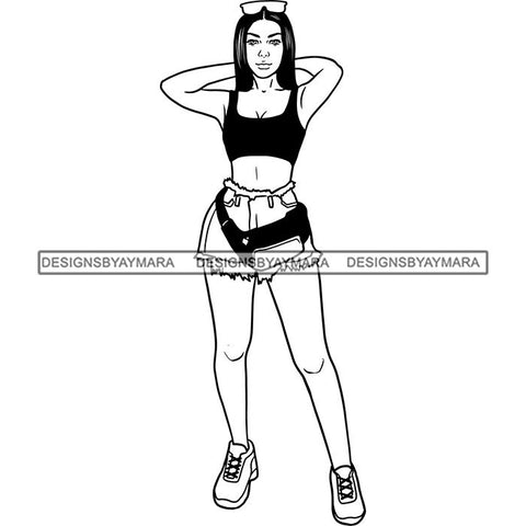 Fashion Woman Model Posing Summer Outfit Vogue Goddess Glamour Trendy Clothing Vector SVG Cutting Files