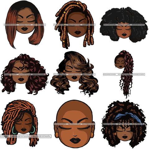 Afro Lola Cute Closed Up Face Eyes Close Meditation .SVG Clipart Vector Cutting Files