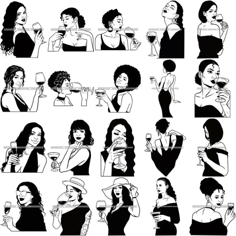 Bundle 20 Woman Drinking Wine Relax Chilling Free Stress Feeling Fine Like a Red Wine Alcohol Drinker SVG Cutting Files For Silhouette Cricut and More!