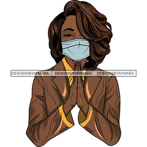 Afro Lola Praying Sad Crying Pain Face Mask Begging Prayers Virus SVG Vector Clipart Cutting Files