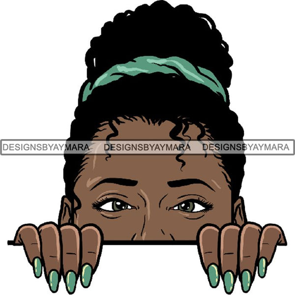 Afro Woman Peeking Peek-a-Boo I see You Melanin Pretty Half Face PNG File For Print Not For Cutting