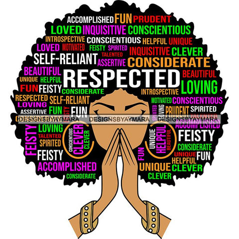Afro Woman Praying Hair Life Quotes Strong Independent Educated Melanin SVG Cutting Files