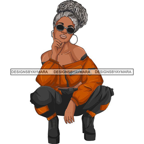 Afro Woman Fashion Girl Squatting Position SVG Cutting Files For Silhouette Cricut and More!