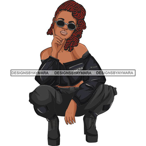Afro Woman Fashion Girl Squatting Position SVG Cutting Files For Silhouette Cricut and More!