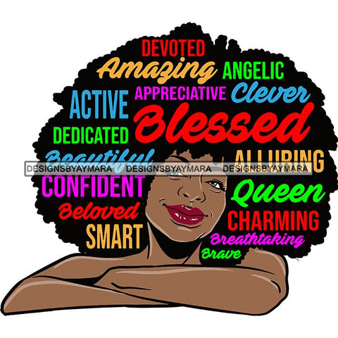Afro Pretty Woman Hair Quotes Words Letters Lady Female Qualities SVG Files For Cutting and More!