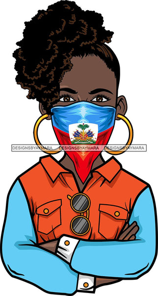 Afro Lola Wearing Face Mask Flags Haiti Country Proud Roots Virus SVG Cutting Files For Silhouette Cricut and More!