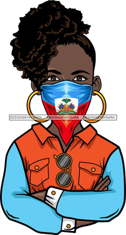 Afro Lola Wearing Face Mask Flags Haiti Country Proud Roots Virus SVG Cutting Files For Silhouette Cricut and More!