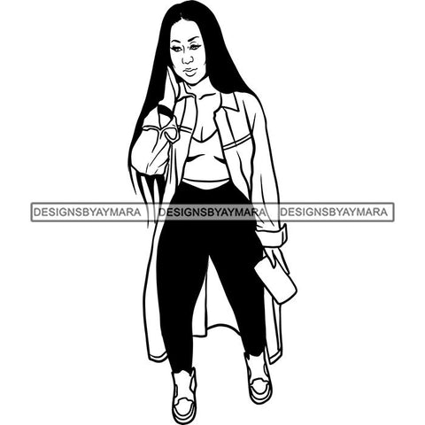 Fashion Woman Model Posing Summer Outfit Vogue Goddess Glamour Trendy Clothing Vector SVG Cutting Files