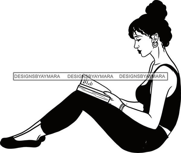Woman Reading A Book Education Smart Classy Lady Drinking Coffee Wine .SVG Cutting Files For Silhouette Cricut and More!