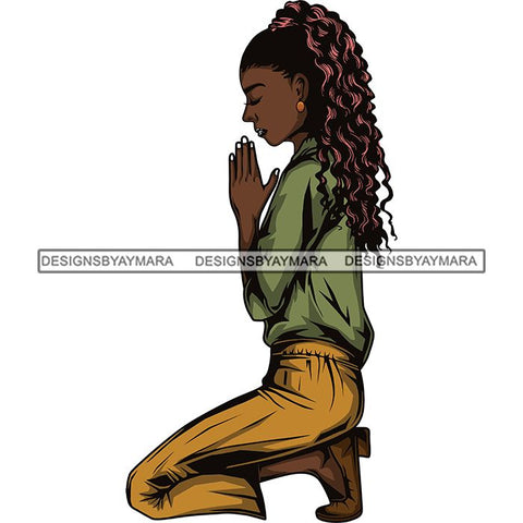 Afro Lola Woman Praying God Lord Knee Prayers Pray Believe Church .SVG PNG JPG Clipart Vector Cutting Files