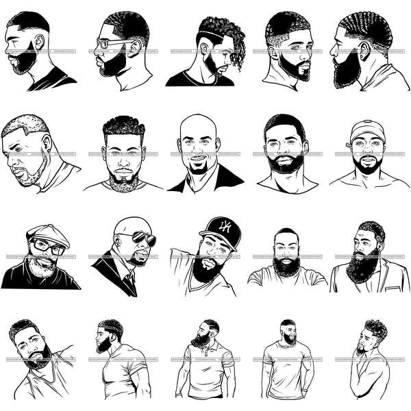 Bundle 20 Attractive Man Bearded Hipster Model Fashion Male Guy Stylish Mustache Close-up Sexy Macho Manly SVG Files For Cutting