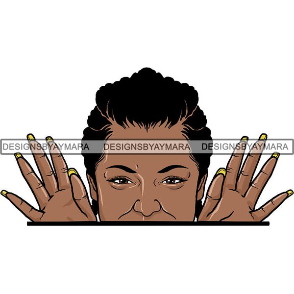 Afro Woman Peeking Peek-a-Boo I see You Melanin Pretty Half Face PNG File For Print Not For Cutting
