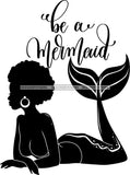 Afro Black Woman Mermaid Aquatic Creature  SVG Cutting File For Silhouette and Cricut