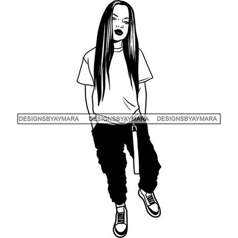 Fashion Woman Model Posing Summer Outfit Vogue Goddess Glamour Trendy Clothing Vector SVG Cutting Files