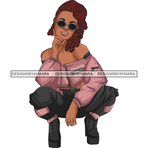 Afro Woman Fashion Girl Squatting Position SVG Cutting Files For Silhouette Cricut and More!