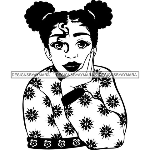 Afro Woman Kinky Hairstyle African American Beautiful Black Woman SVG Files For Cutting and More.