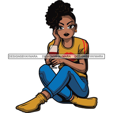 Afro Lola Drinking Wine Relaxing .SVG Cutting Files For Silhouette and Cricut and More!