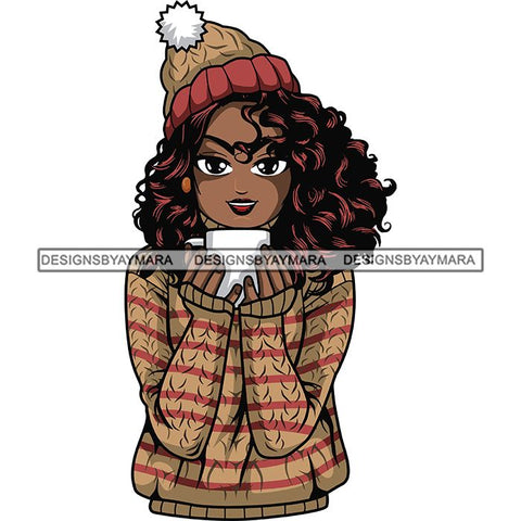 Afro Lola Christmas Winter Hot Coffee Cocoa Mood .SVG Cutting Files For Silhouette and Cricut and More!