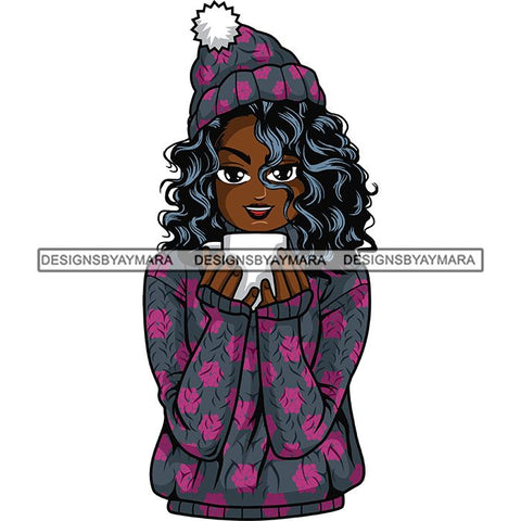 Afro Lola Christmas Winter Hot Coffee Cocoa Mood .SVG Cutting Files For Silhouette and Cricut and More!