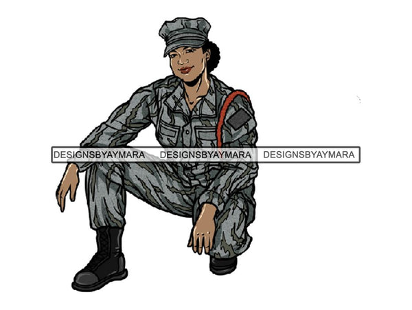 Military Woman USA Proud Melanin PNG Files For Print Not For Cutting