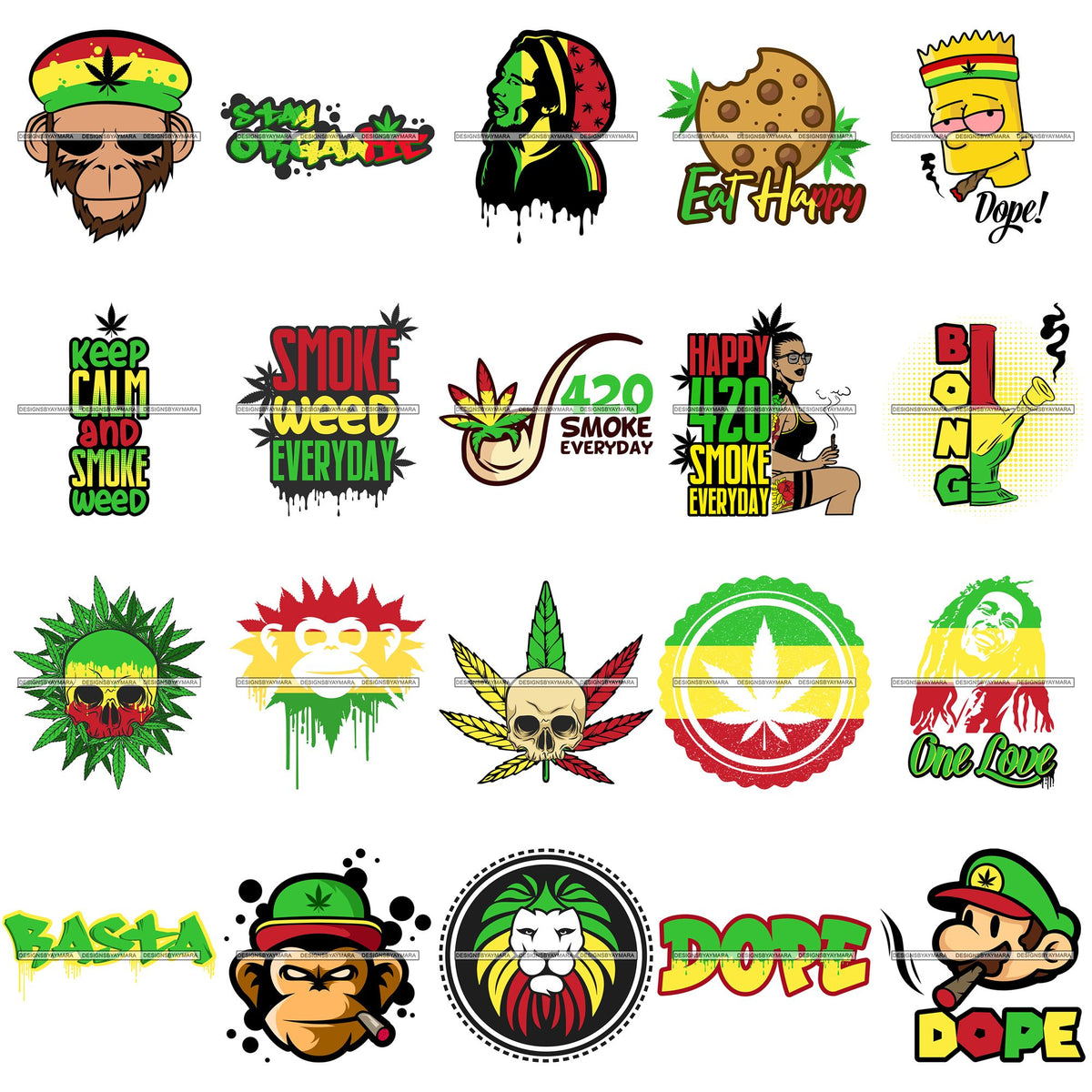 Bundle 20 Rasta Weed Leaf Joint Blunt Pot Cannabis Hashish Grass Marij ...