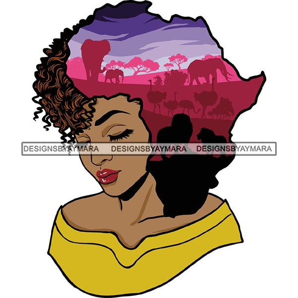 Safari Goddess Africa Continent African American Woman Savanna Animals Hair SVG Cutting Files.