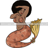 Afro Black Woman Mermaid Aquatic Creature  SVG Cutting File For Silhouette and Cricut
