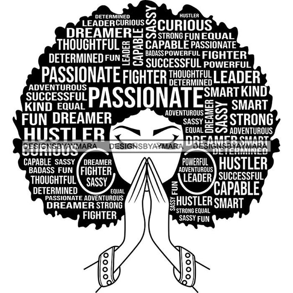 Afro Woman Praying Hair Quotes Educated Smart Queen SVG Cutting Vector Files Cricut Silhouette Best Price!