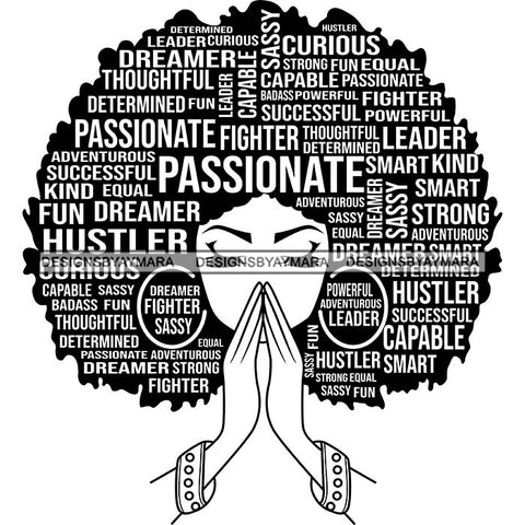 Afro Woman Praying Hair Quotes Educated Smart Queen SVG Cutting Vector Files Cricut Silhouette Best Price!